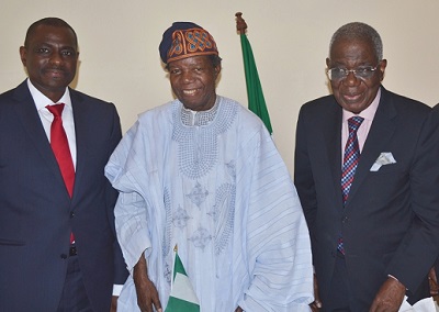 (L-r): Segun Ogunsanya, managing director/CEO of Airtel, Chief Ernest Sonekan, former Interim  Head of State and Dr Michel Omolayole, chairman of Advocacy Group of Selected former Nigerian CEOs during a reception held in honour of Ogunsanya on his appointment as CEO of Airtel Nigeria, at Metropolitan Club VI, Lagos, recently.